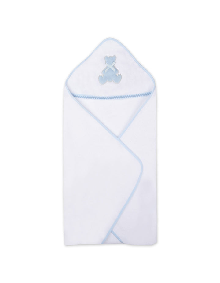 Baby Boys Hooded Bath Towel and Washcloth Bear Applique Light Blue and White at Zubaidas Official Pakistan