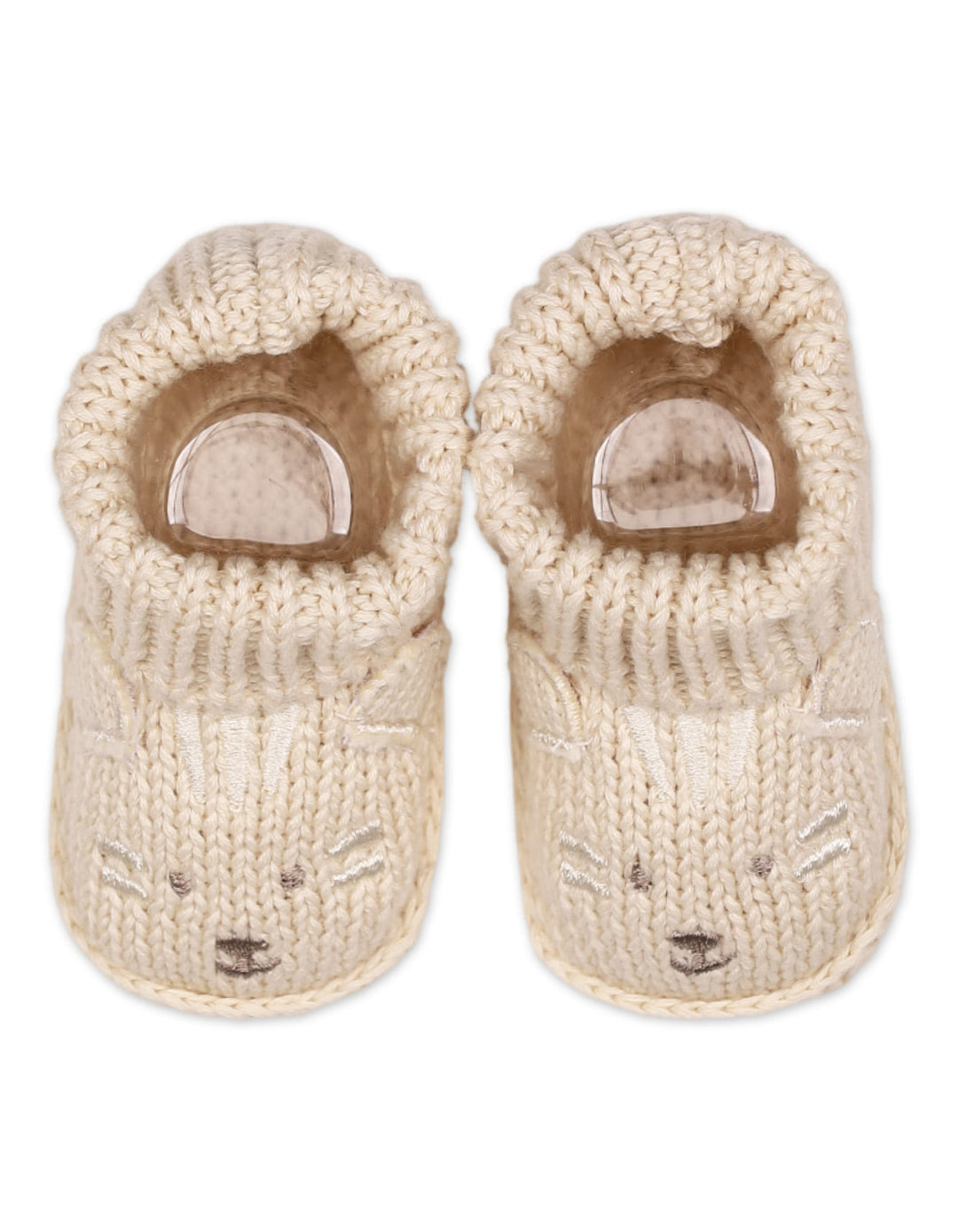 Baby Boys Knitted Booties Animal Face Cream at Zubaidas