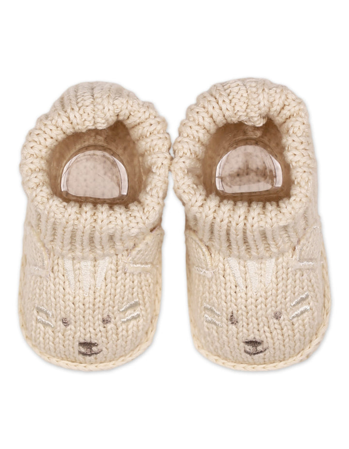 Baby Boys Knitted Booties Animal Face Cream at Zubaidas