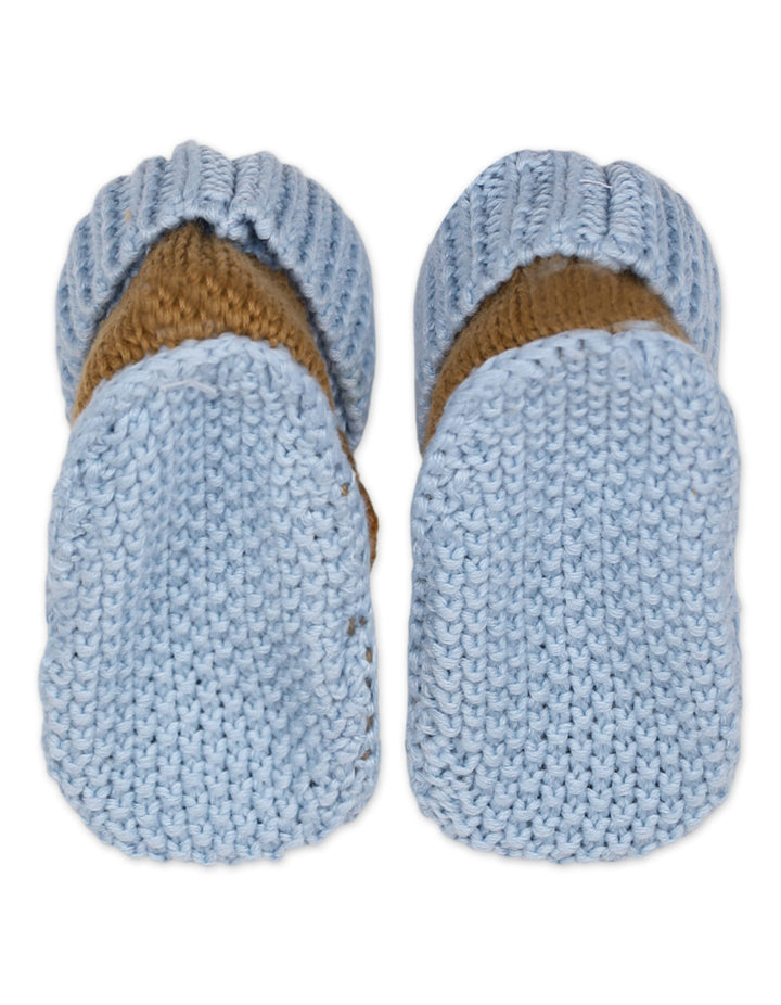 Baby Boys Knitted Booties Bear Face Brown and Blue at Zubaidas Official Pakistan