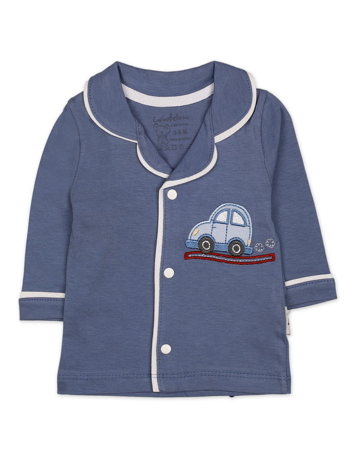 Baby Boys Night Suit 2 Pcs Embroidered Car Navy Blue at Zubaidas Online Pakistan