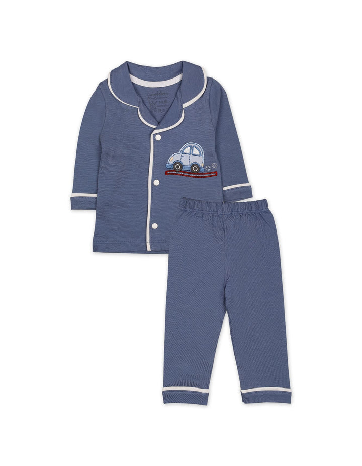 Baby Boys Night Suit 2 Pcs Embroidered Car Navy Blue at Zubaidas