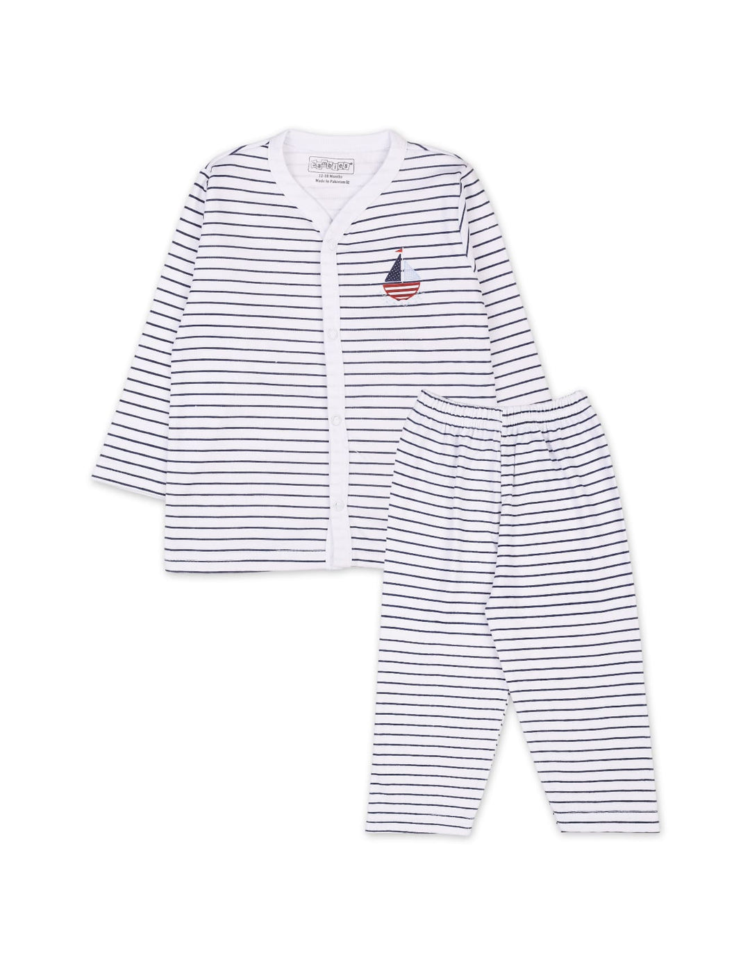 Baby Boys Night Suit Bambies Ocean Stripes Navy Blue at Zubaidas