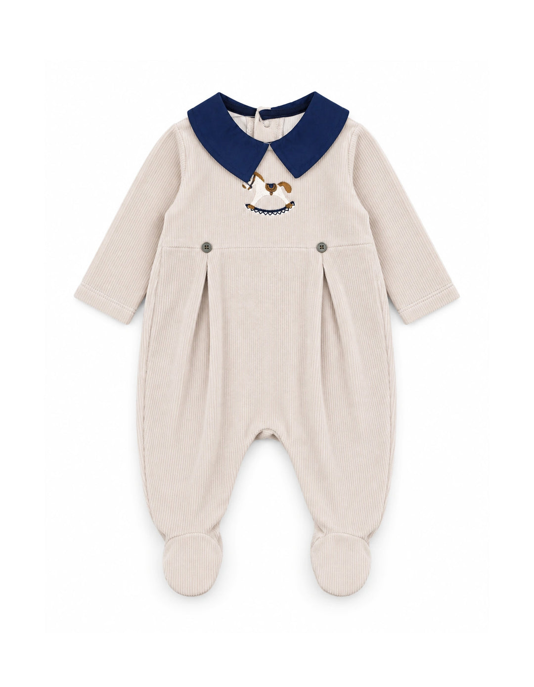 Baby Boys Romper Embroidered Horse Contrast Peter Pan Collar at Zubaidas