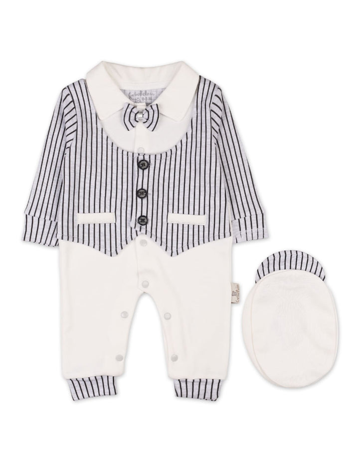 Baby Boys Romper with Cap Black Stripes Grey Premium Turkish Collection at Zubaidas