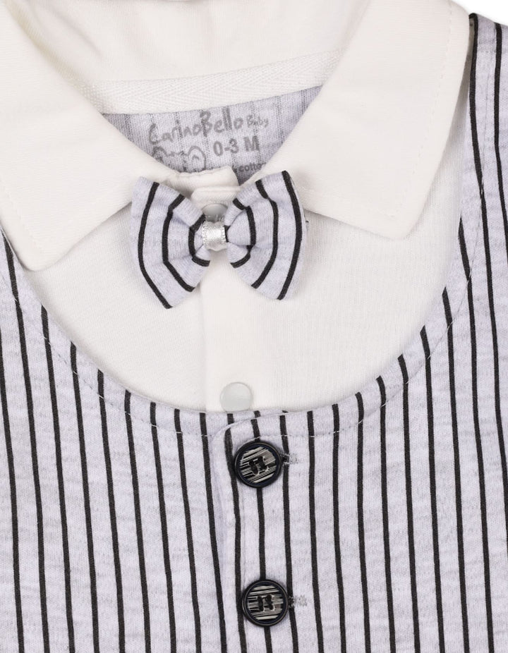 Baby Boys Romper with Cap Black Stripes Grey Premium Turkish Collection at Zubaidas Official Pakistan