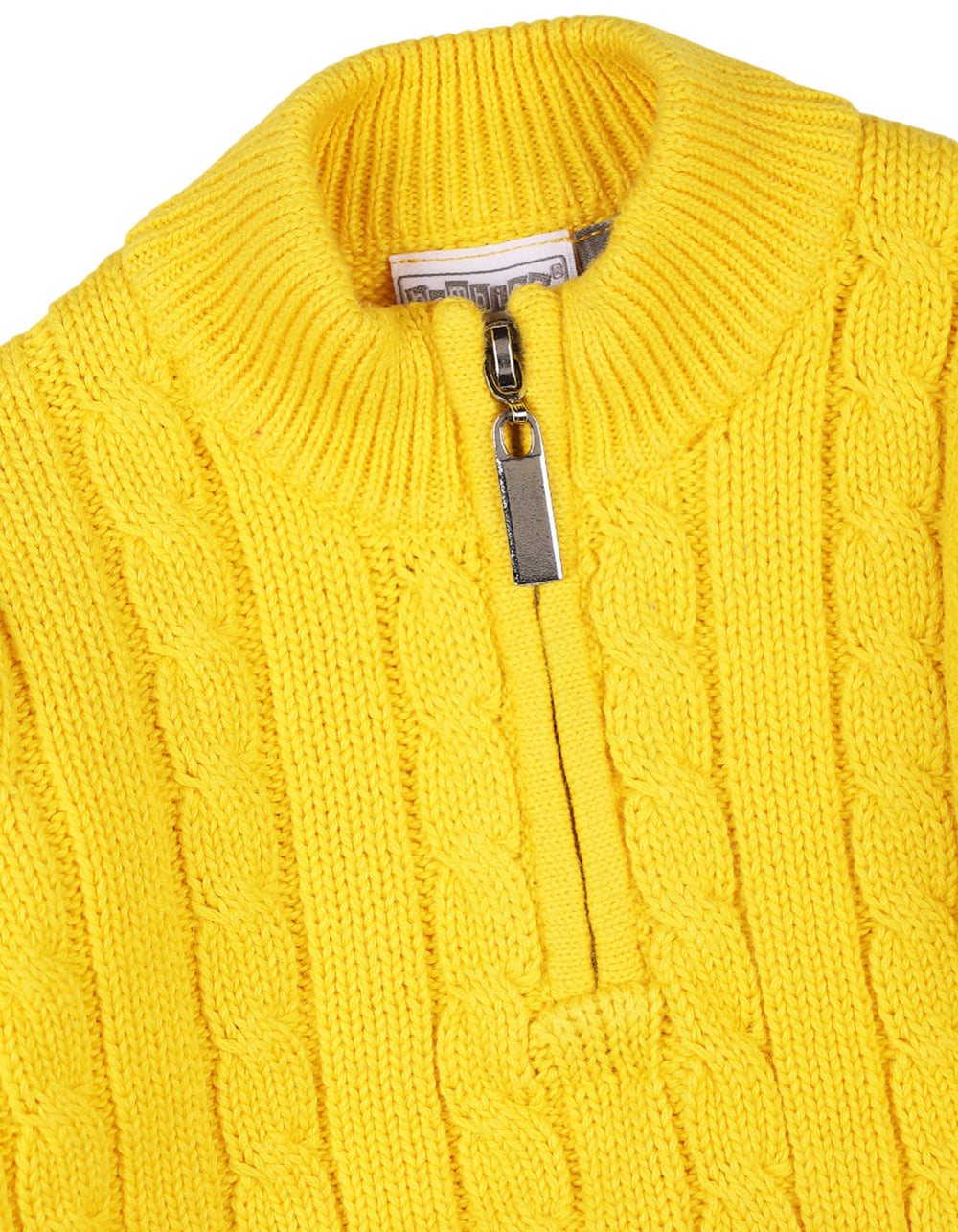 Baby Boys Winter Jumpers Knitted Cable Knit Pattern Quarter Zip Bambies Yellow at Zubaidas Pakistan