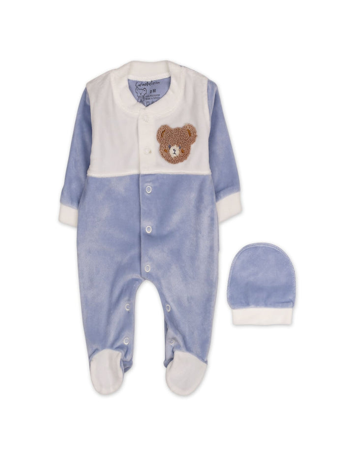 Baby Boys Winter Romper with Cap Bear Blue and White at Zubaidas