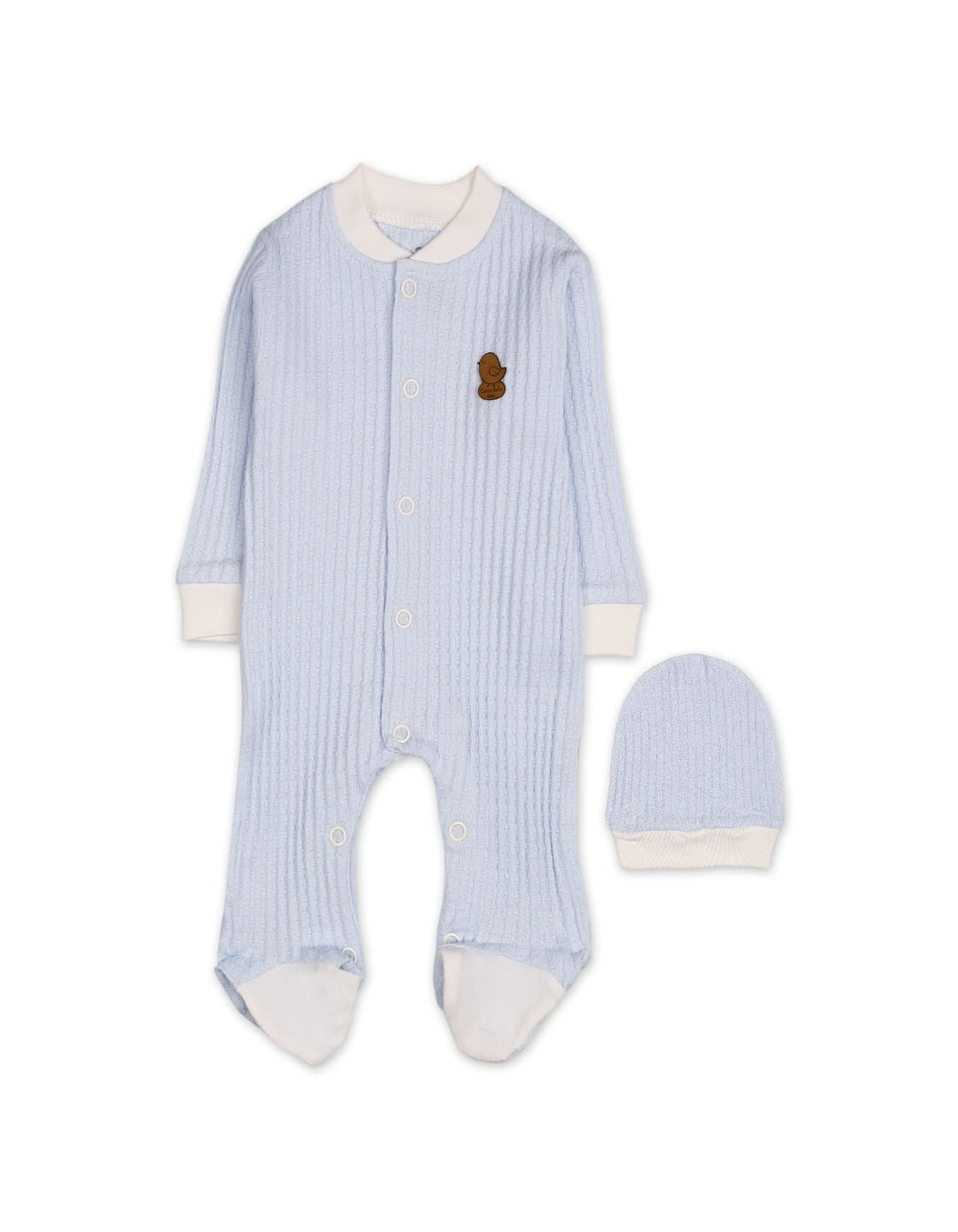 Baby Boys Winter Romper with Cap Bird Applique Blue at Zubaidas
