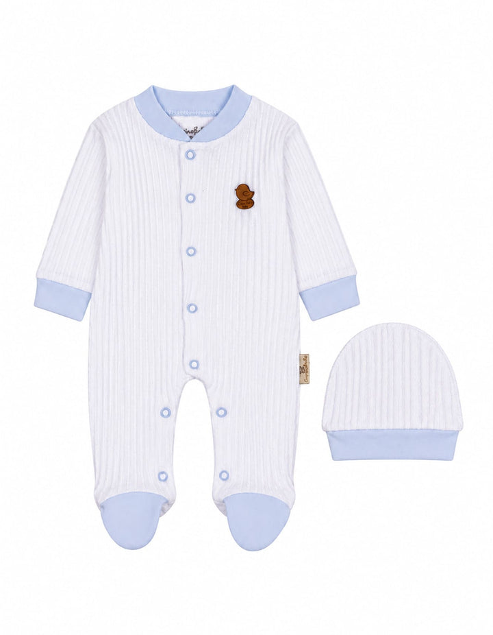 Baby Boys Winter Romper with Cap Bird Applique White at Zubaidas