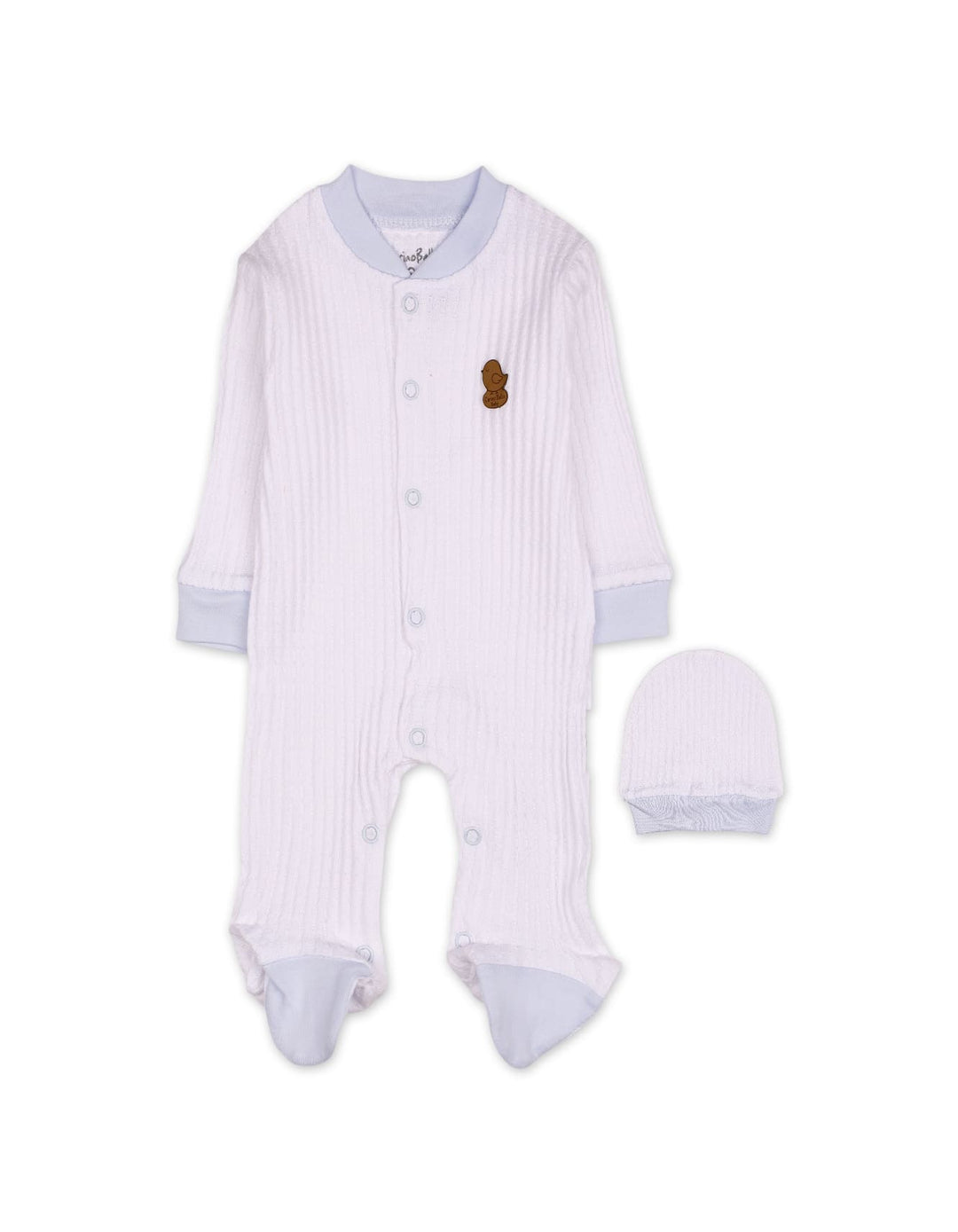 Baby Boys Winter Romper with Cap Bird Applique White at Zubaidas