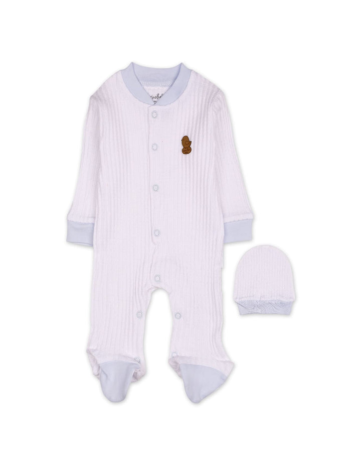 Baby Boys Winter Romper with Cap Bird Applique White at Zubaidas