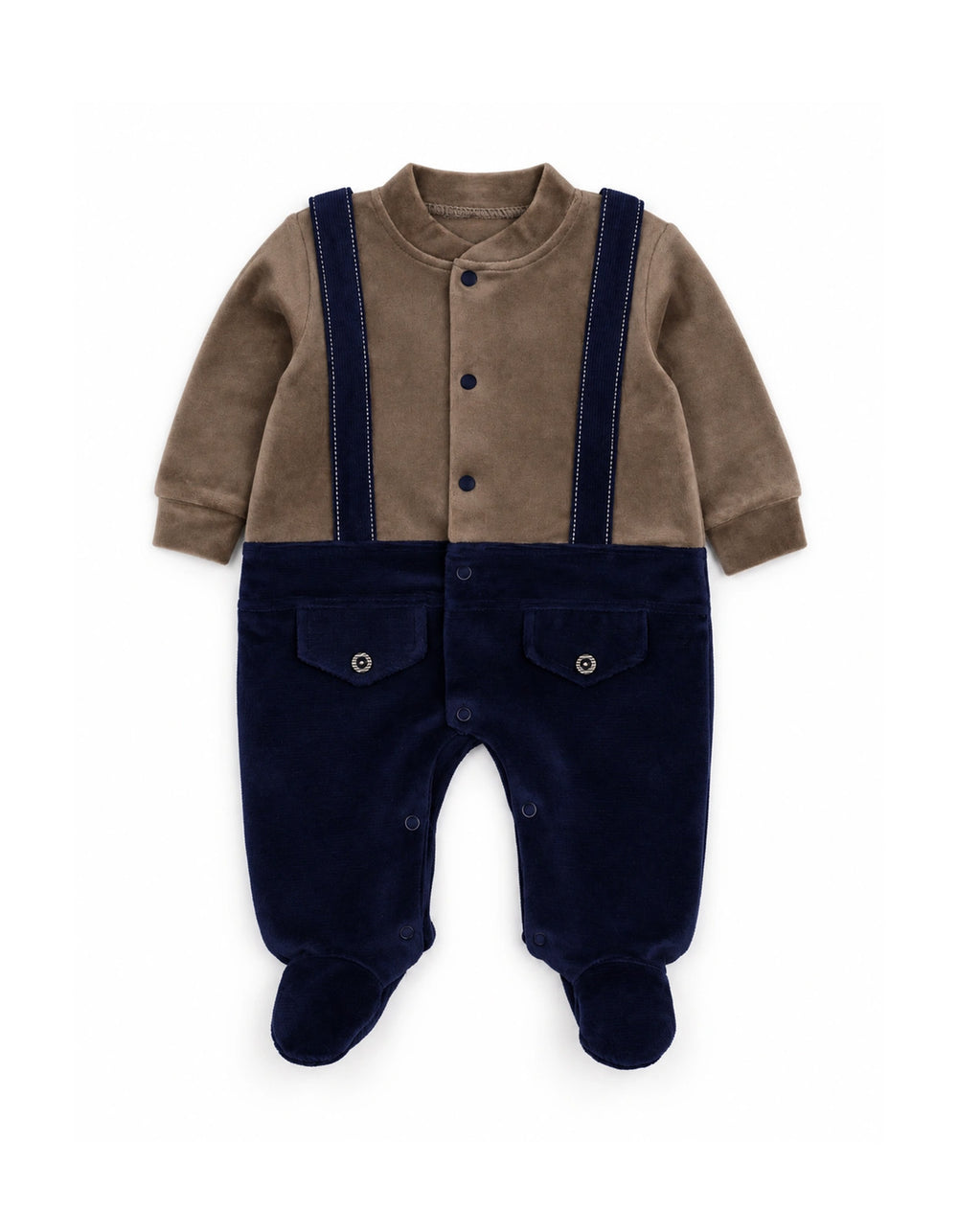 Baby Boys Winter Romper with Cap Suspender Style Navy Blue and Grey at Zubaidas Official Pakistan