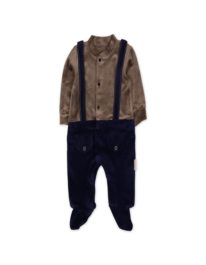 Baby Boys Winter Romper with Cap Suspender Style Navy Blue and Grey at Zubaidas Online Pakistan
