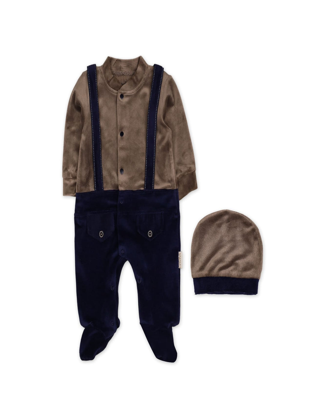 Baby Boys Winter Romper with Cap Suspender Style Navy Blue and Grey at Zubaidas