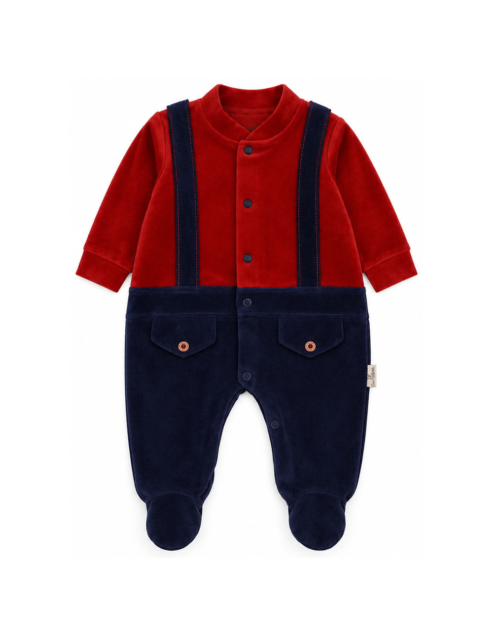 Baby Boys Winter Romper with Cap Suspender Style Navy Blue and Maroon at Zubaidas Official Pakistan