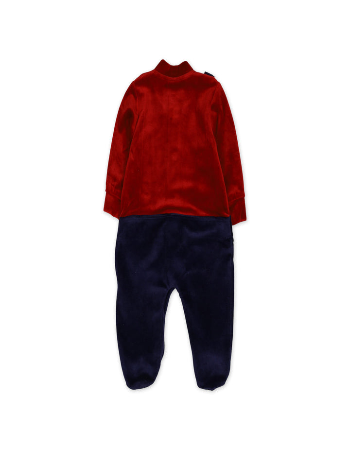 Baby Boys Winter Romper with Cap Suspender Style Navy Blue and Maroon at Zubaidas