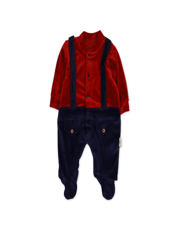 Baby Boys Winter Romper with Cap Suspender Style Navy Blue and Maroon at Zubaidas Online Pakistan