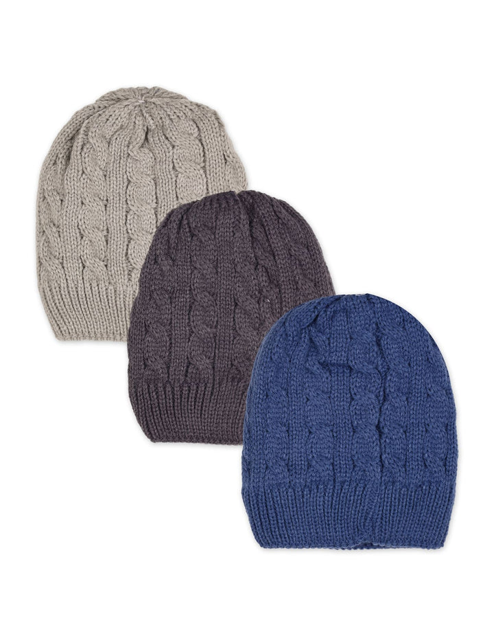 Baby Boys Woolen Caps Pack of 3 Cable Knit Pattern at Zubaidas