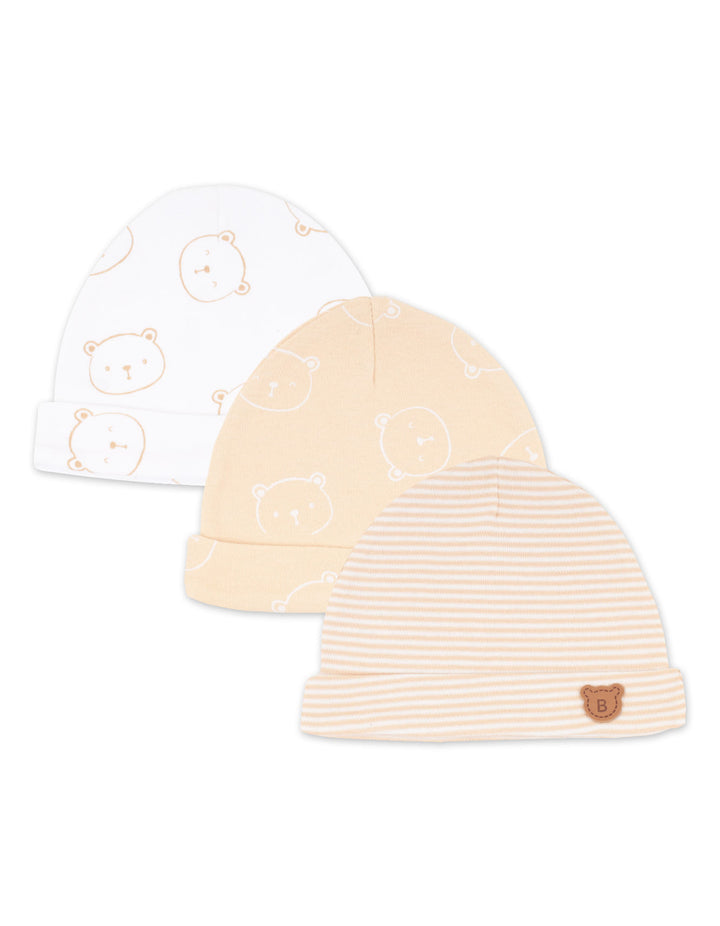 Baby Cap Pack of 3 Bear Beige at Zubaidas
