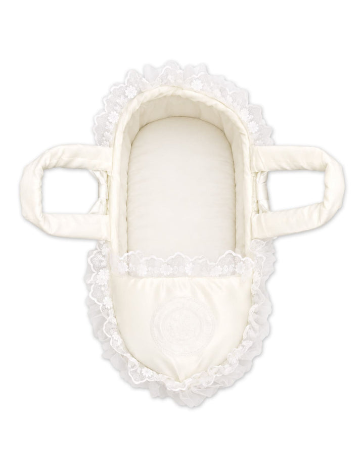 Baby Carry Crib Elegant Lace and Bow White at Zubaidas