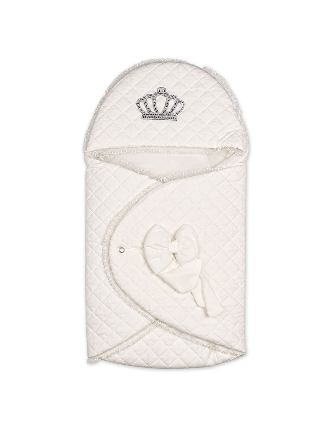 Baby Carry Nest Quilted Pattern Crown Applique and Bow white at Zubaidas
