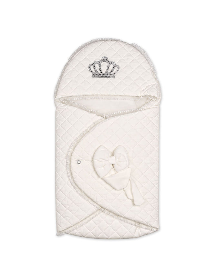 Baby Carry Nest Quilted Pattern Crown Applique and Bow white at Zubaidas