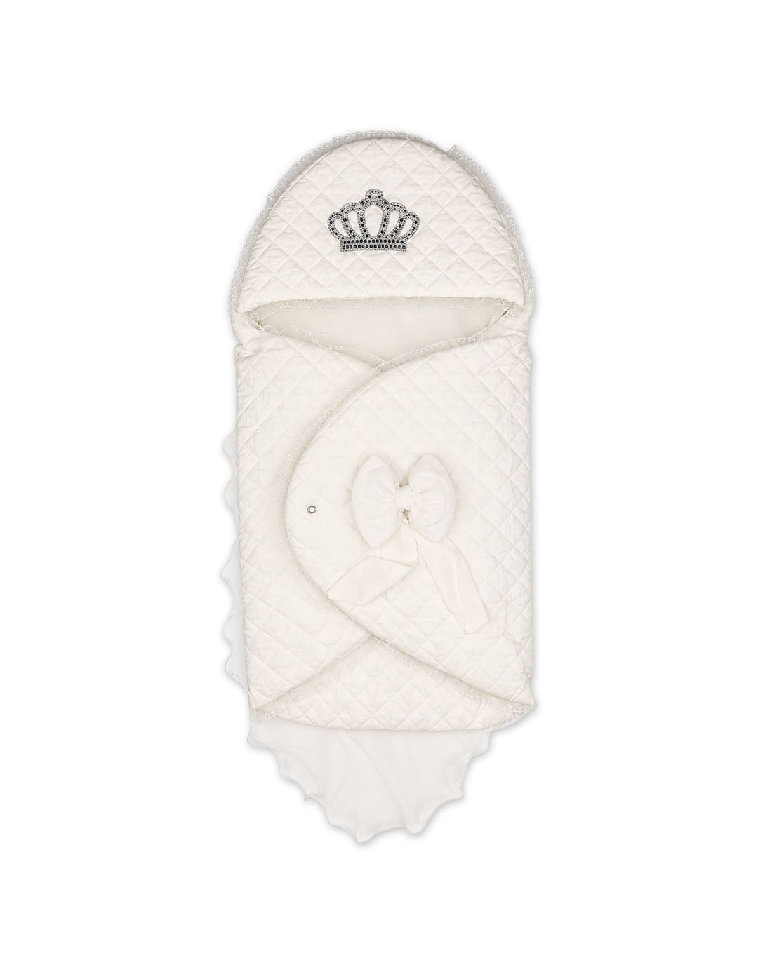 Baby Carry Nest Quilted Pattern Crown Applique and Bow white at Zubaidas Online Pakistan