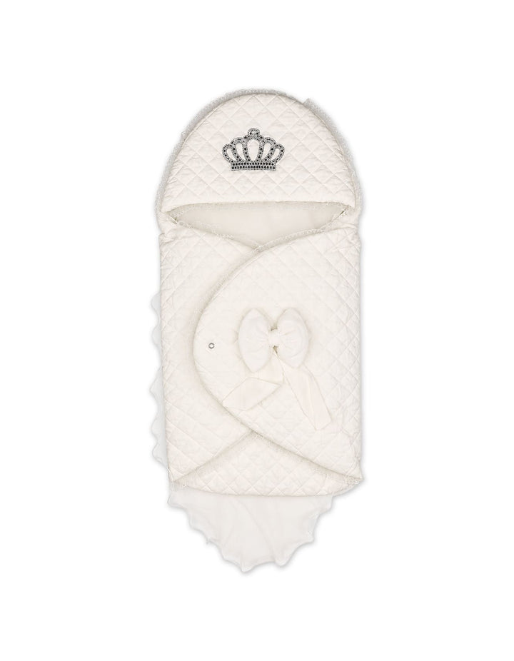 Baby Carry Nest Quilted Pattern Crown Applique and Bow white at Zubaidas Online Pakistan