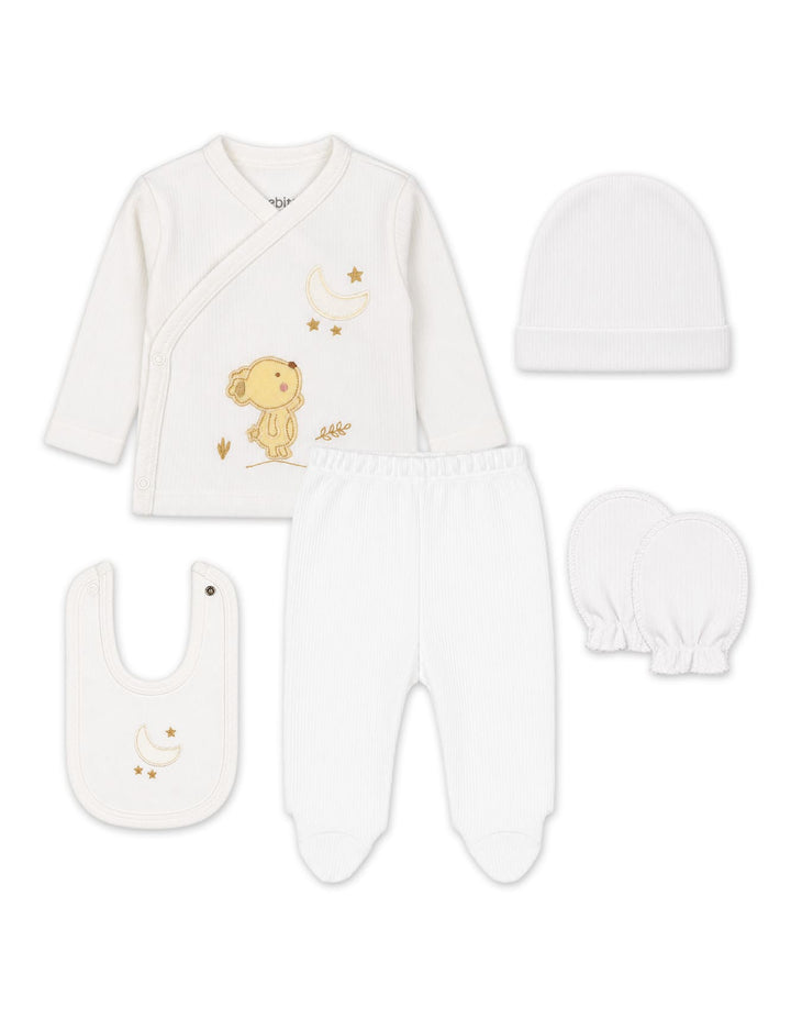 Baby Clothing Gift Set 5 Pcs Bear and Moon Off White at Zubaidas