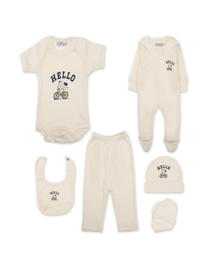 Baby Clothing Gift Set 6 Pcs Hello Off White at Zubaidas