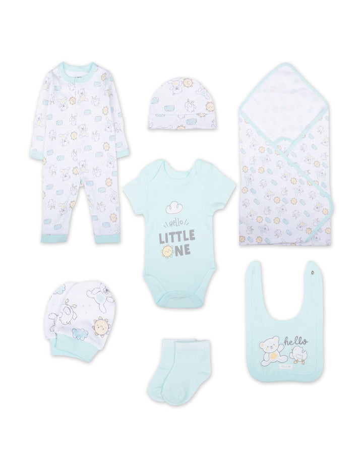 Baby Clothing Gift Set 7 Pcs Hello Little One Mint Green and White at Zubaidas