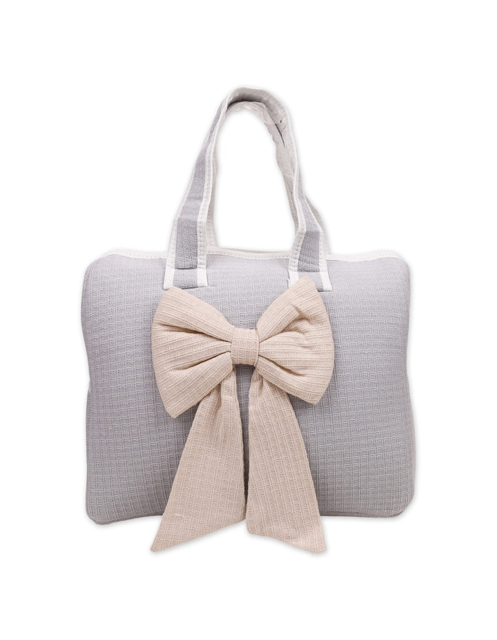 Baby Diaper Bag Bow Grey and Beige at Zubaidas