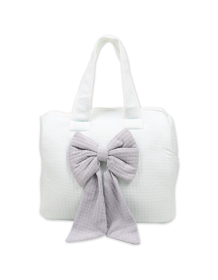 Baby Diaper Bag Bow Mint Green and Grey at Zubaidas
