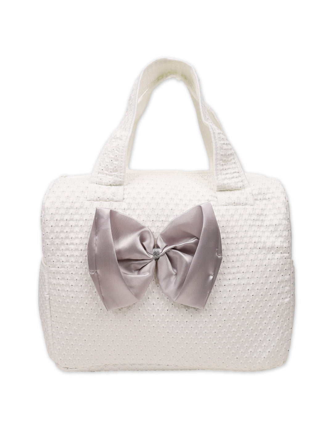Baby Diaper Bag Bow White and Grey at Zubaidas