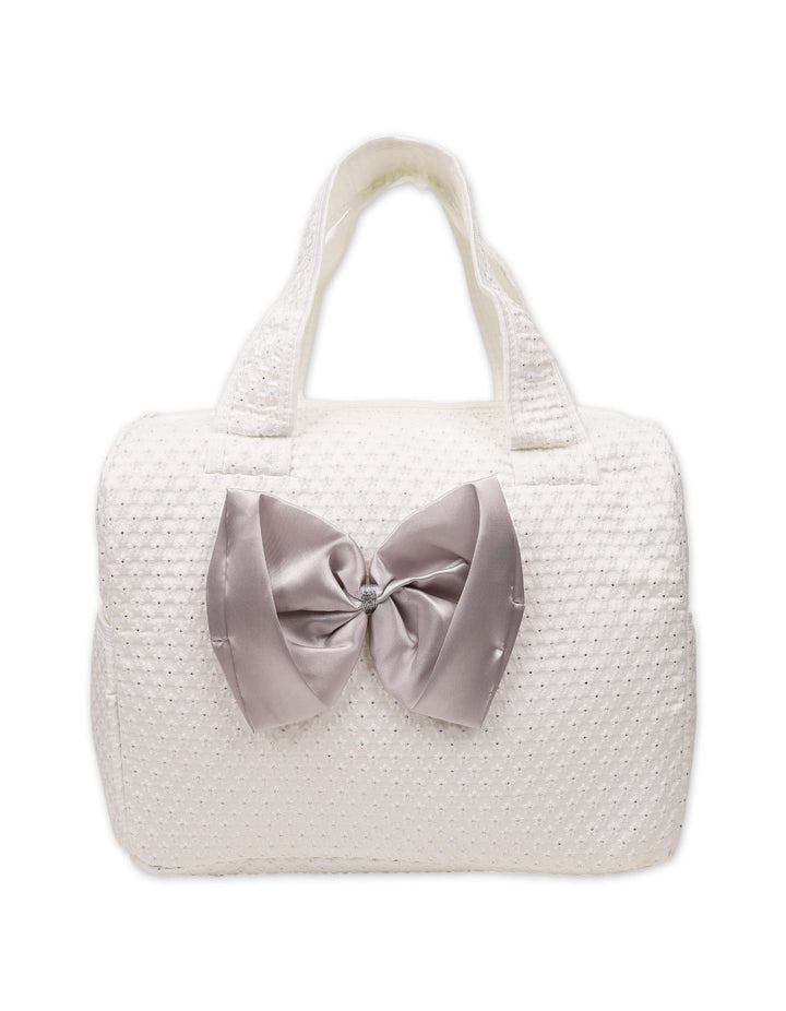 Baby Diaper Bag Bow White and Grey at Zubaidas