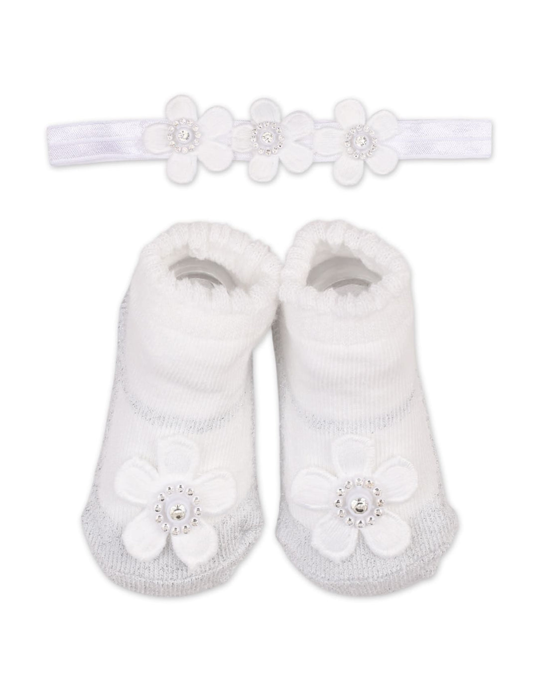 Baby Girl 2 Pcs Headband and Socks Set Floral White at Zubaidas