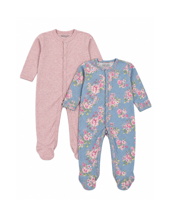 Baby Girl 2 Pieces Sleep Suit Floral Blue and Pink at Zubaidas