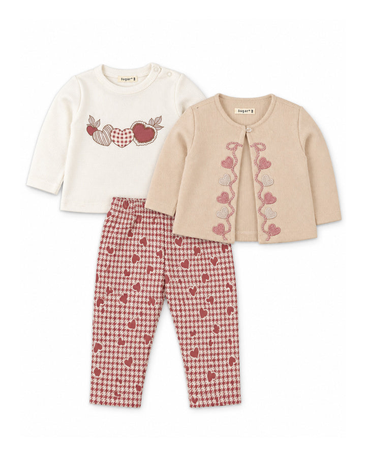 Baby Girl 3 Piece Winter Suit Set Embroidered Hearts at Zubaidas
