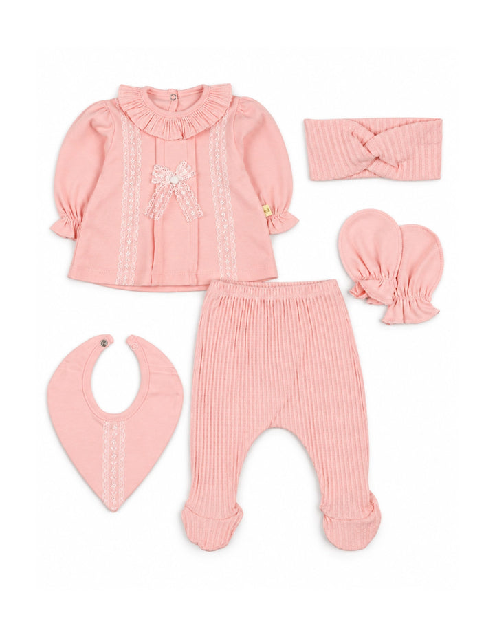 Baby Girl 5 Pcs Gift Set Bow Pink at Zubaidas