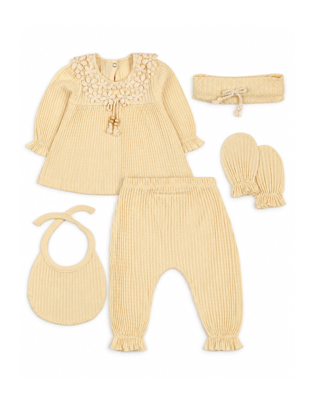 Baby Girl 5 Pcs Gift Set Ribbed Cream at Zubaidas