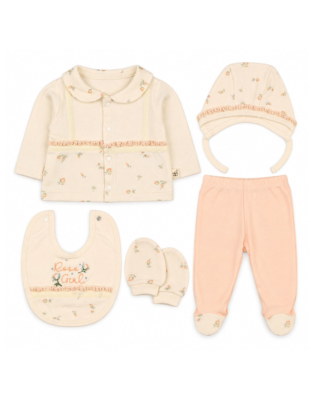 Baby Girl 5 Pcs Gift Set Rose Girl Off White at Zubaidas