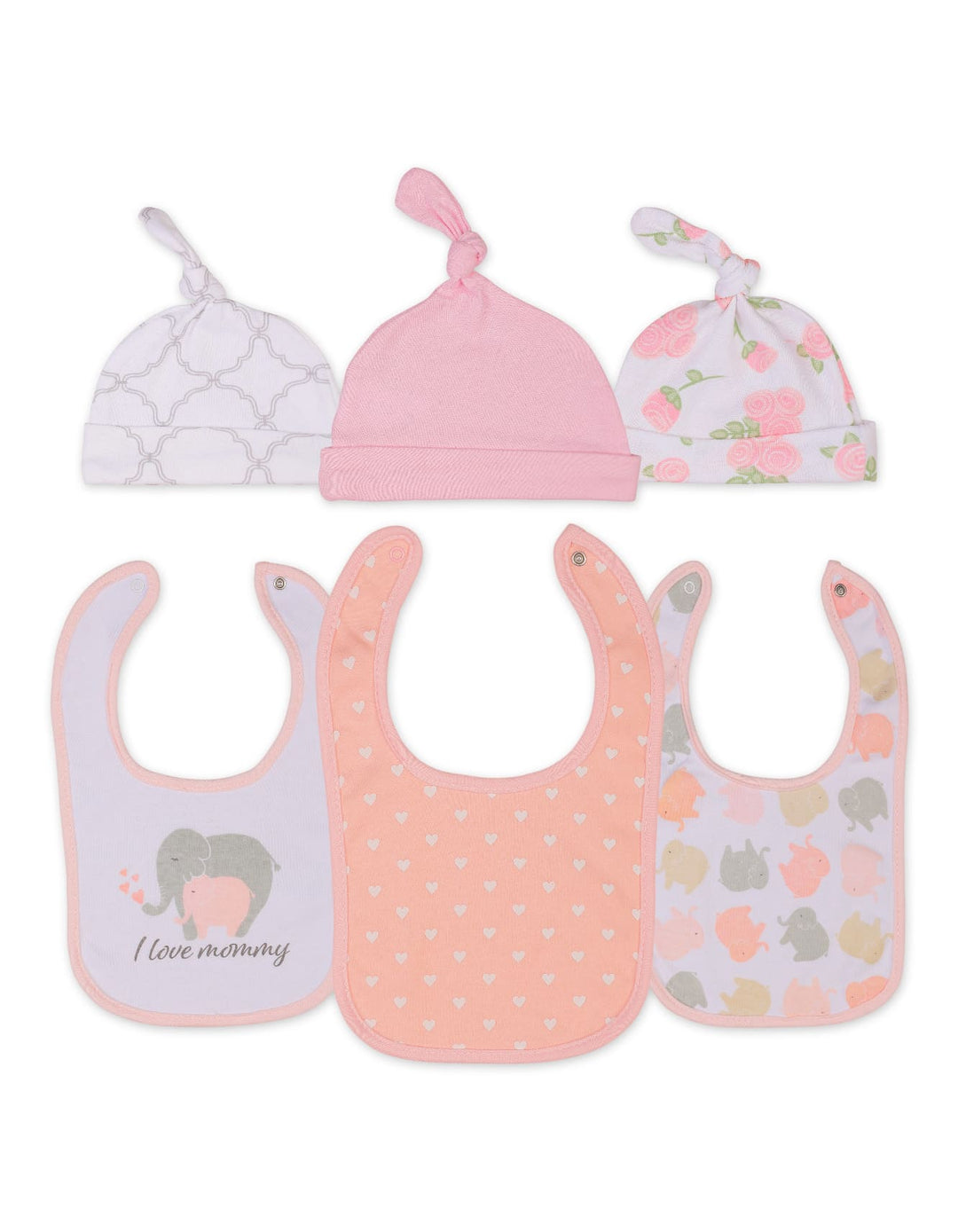 Baby Girl Caps and Bibs Set I Love Mommy at Zubaidas