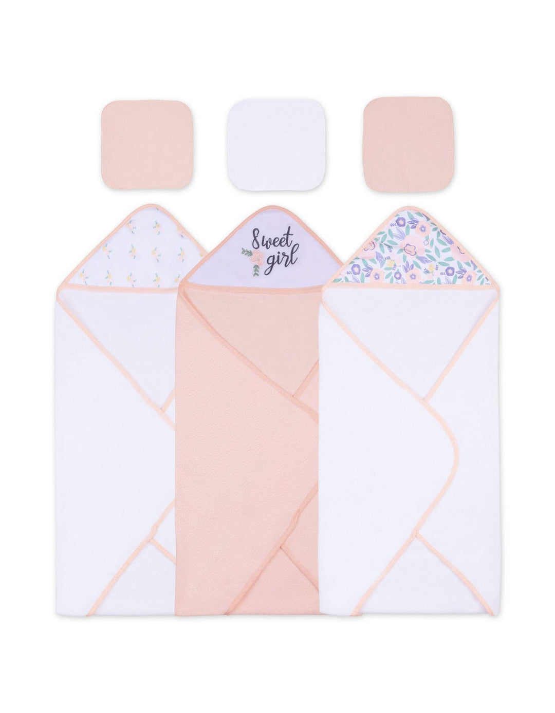 Baby Girl Bath Towel and Washcloth Set Floral Peach and White at Zubaidas