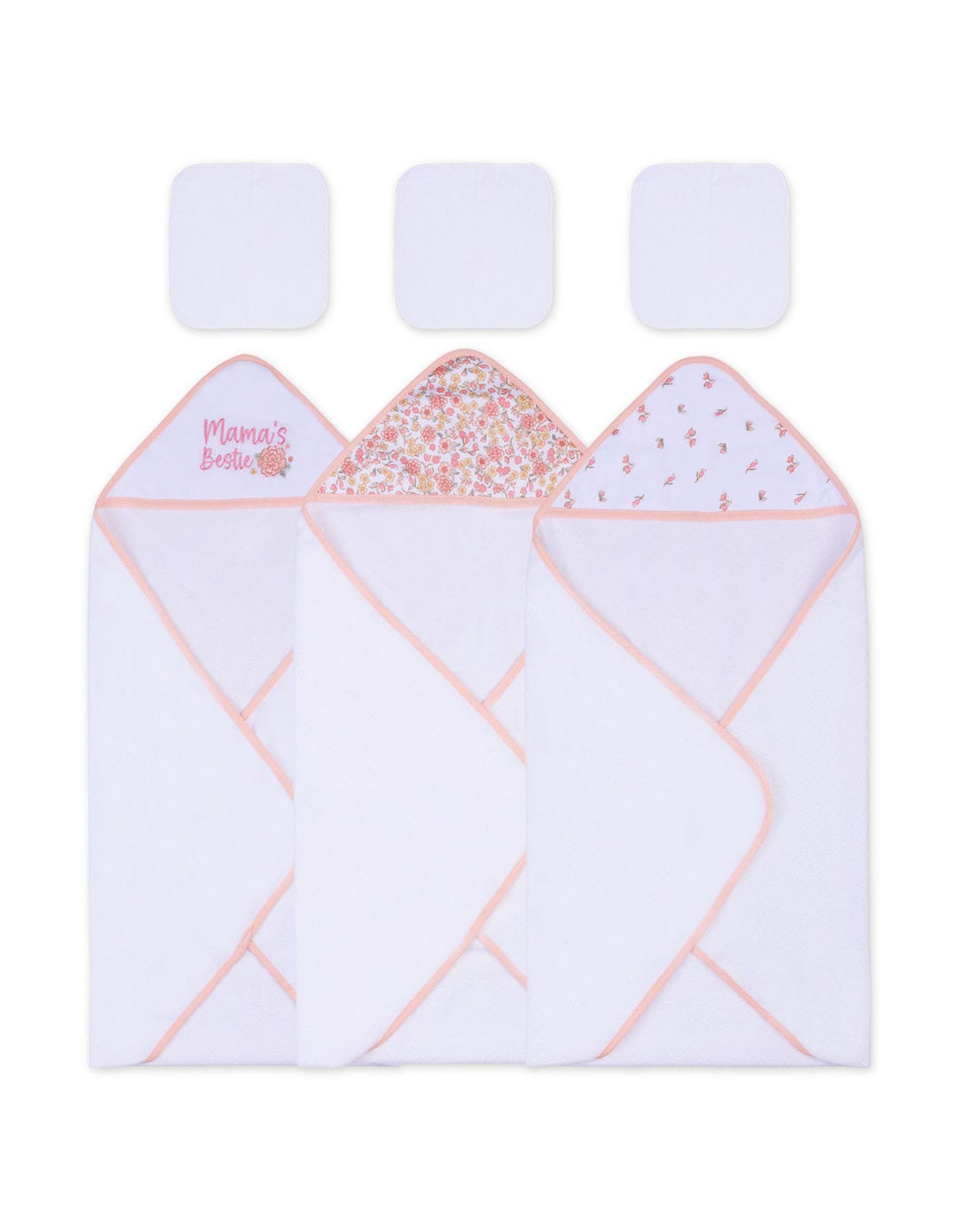 Baby Girl Bath Towel and Washcloth Set Floral Pink and White at Zubaidas