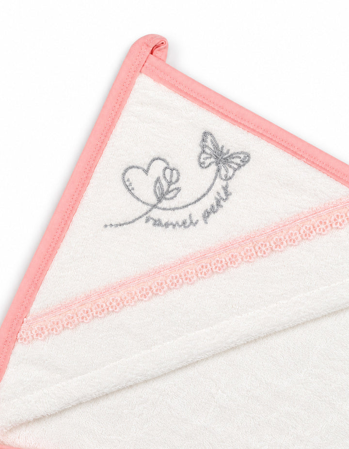 Baby Girl Bath Towel Hooded Butterfly White and Pink at Zubaidas Online Pakistan