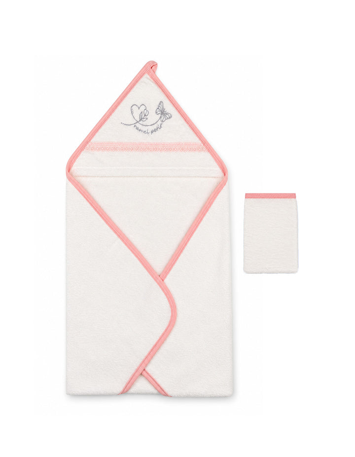 Baby Girl Bath Towel Hooded Butterfly White and Pink at Zubaidas
