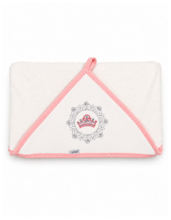 Baby Girl Bath Towel Hooded Crown White and Pink at Zubaidas Online Pakistan