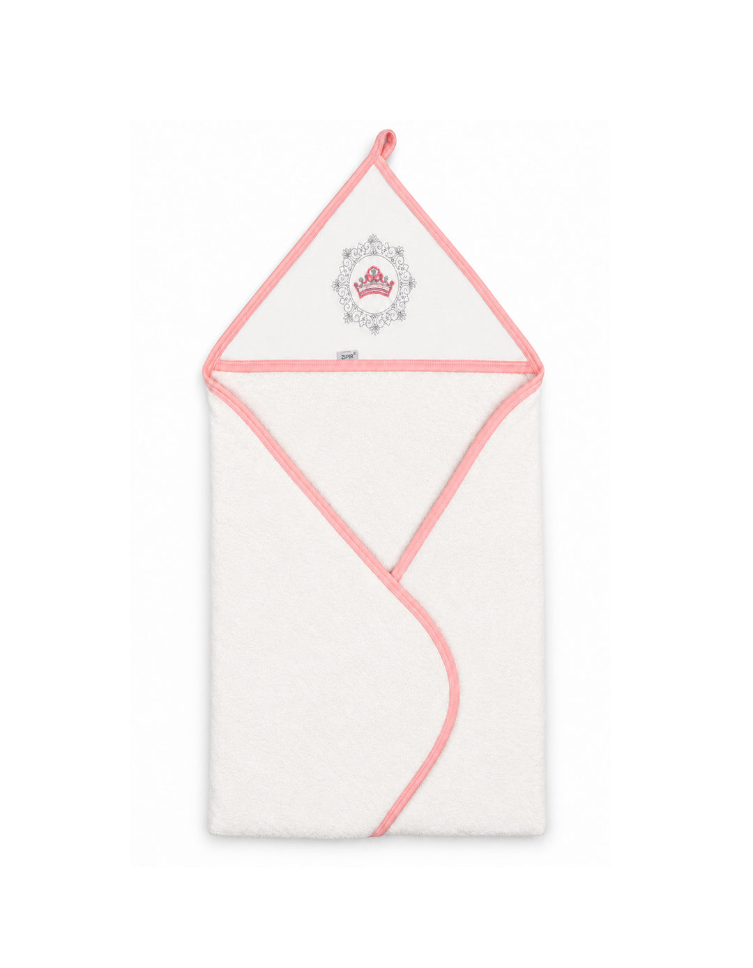 Baby Girl Bath Towel Hooded Crown White and Pink at Zubaidas