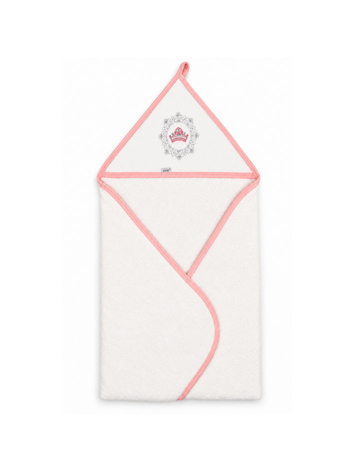 Baby Girl Bath Towel Hooded Crown White and Pink at Zubaidas